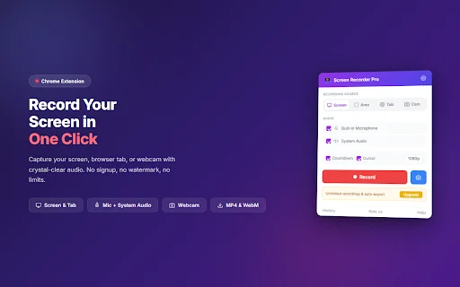 Screen Recorder Pro: Mabilis na Screen Recorder para sa Chrome - Screenshot 2