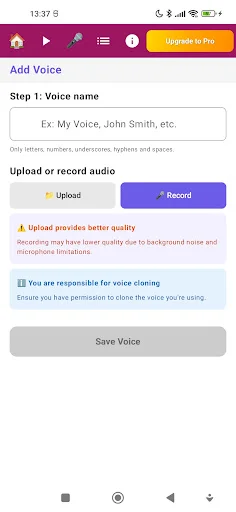 I-download ang AI Voice Cloning – Gumawa ng Natural na Boses - Screenshot 3