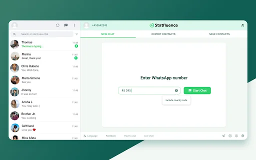Statfluence: I-export ang WhatsApp Contacts nang Mabilis at Madali - Screenshot 1